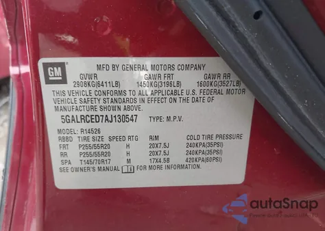 2010 Buick Enclave 2Xl из США, поврежденный, VIN 5GALRCED7AJ130547